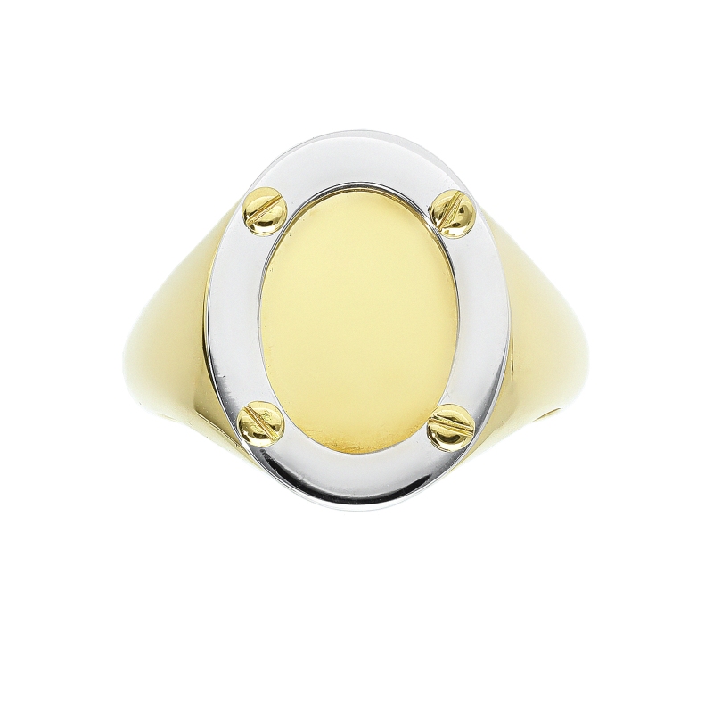 Men nautical signet oval ring in 18kt gold