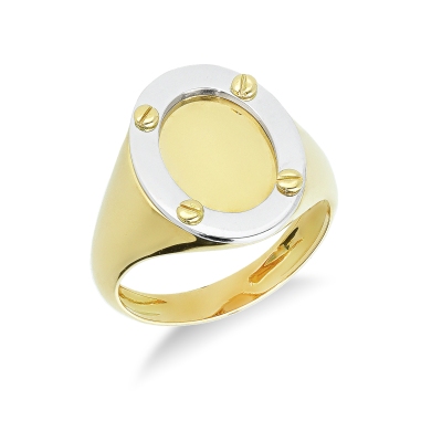 Men nautical signet oval ring in 18kt gold