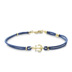 Anchor charm blue rope bracelet in 18kt yellow gold