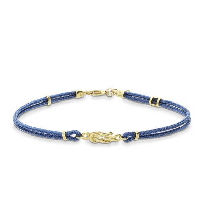 Nautical knot blue rope bracelet in 18kt yellow gold