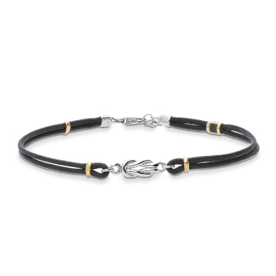 Nautical knot black rope bracelet in 18kt white gold