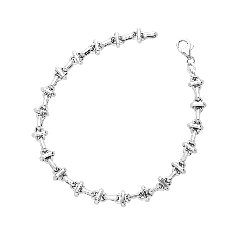 Chain-link geometric bracelet in 18kt white gold