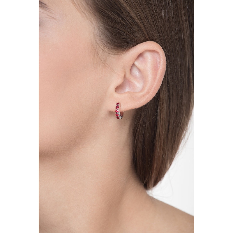 18k white gold hoop earrings with five rubies and diamonds 18k white gold hoop earrings with five rubies and diamonds