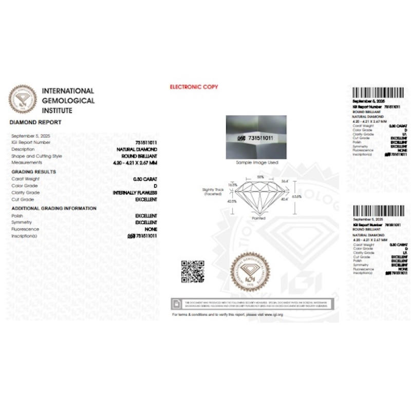 IGI Certified Diamond   CT 0,30   D   I.F. IGI Certified Diamond   CT 0,30   D   I.F.