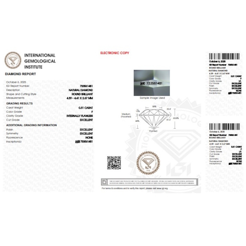 IGI Certified Diamond   CT 0,31   F   I.F. IGI Certified Diamond   CT 0,31   F   I.F.