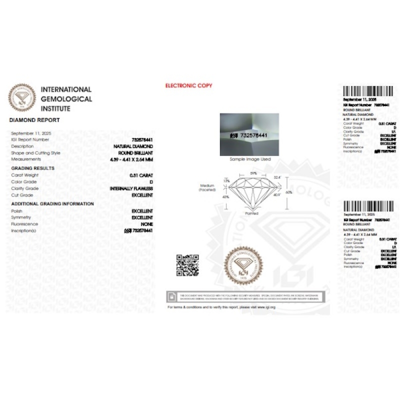 IGI Certified Diamond   CT 0,31   D  I.F. IGI Certified Diamond   CT 0,31   D  I.F.
