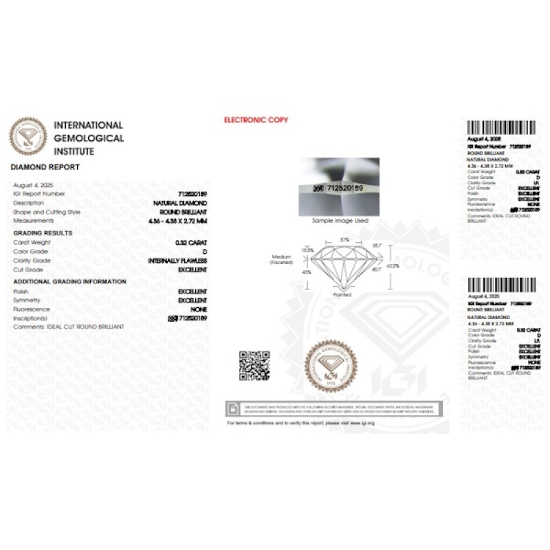 IGI Certified Diamond   CT 0,32   D   I.F. IGI Certified Diamond   CT 0,32   D   I.F.