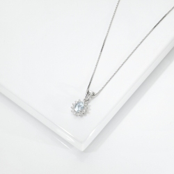 Oval aquamarine diamond halo necklace