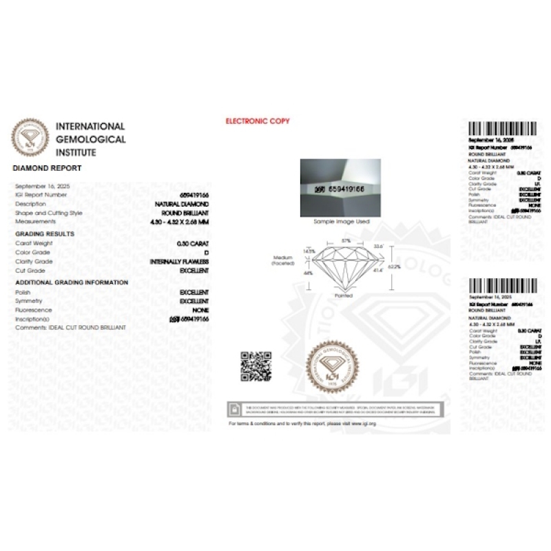 IGI Certified Diamond   CT 0,30   D   I.F. IGI Certified Diamond   CT 0,30   D   I.F.
