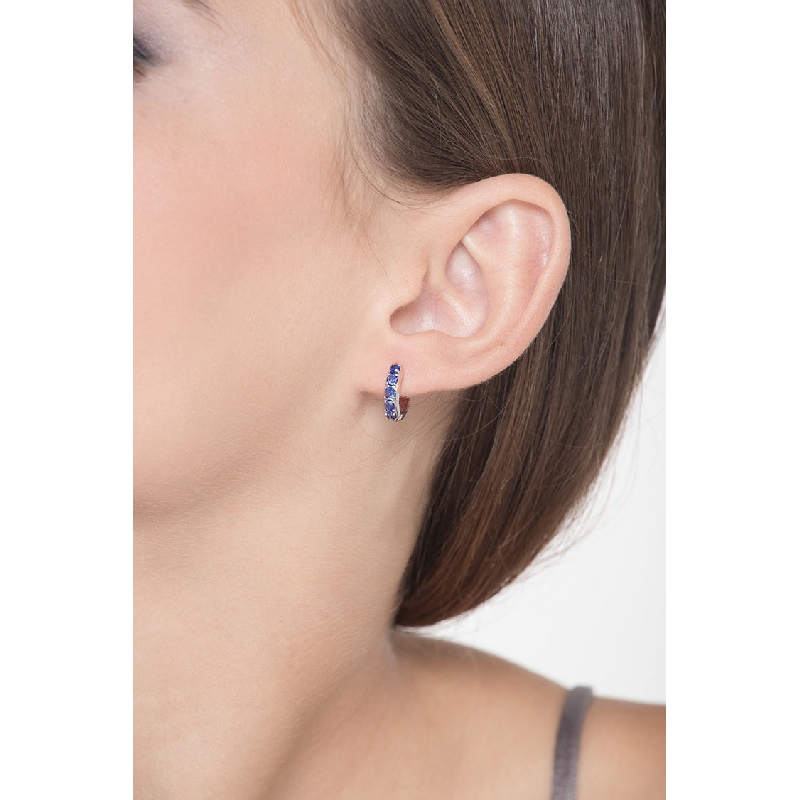 White gold 18k hoop earrings with blue sapphires and diamonds White gold 18k hoop earrings with blue sapphires and diamonds