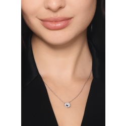 Diamond pavè pendant necklace with sapphire in 18kt white gold 2