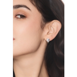 Diamond pavé with sapphire latch back earrings in 18kt white gold 2