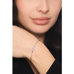 Thin bangle bracelet with diamonds and heart-shaped pink sapphire in 18kt white gold 2