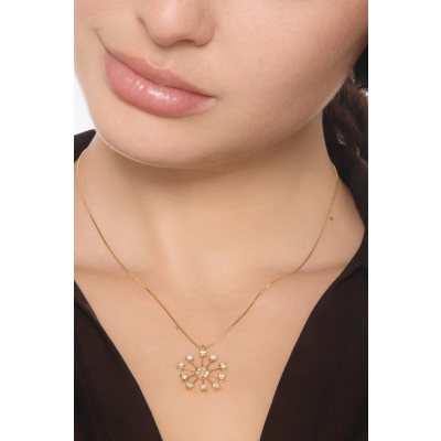 Necklace in yellow gold 18k with diamond firework pendant
