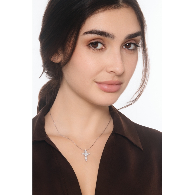 Diamond modern cross pendant necklace in 18kt white gold