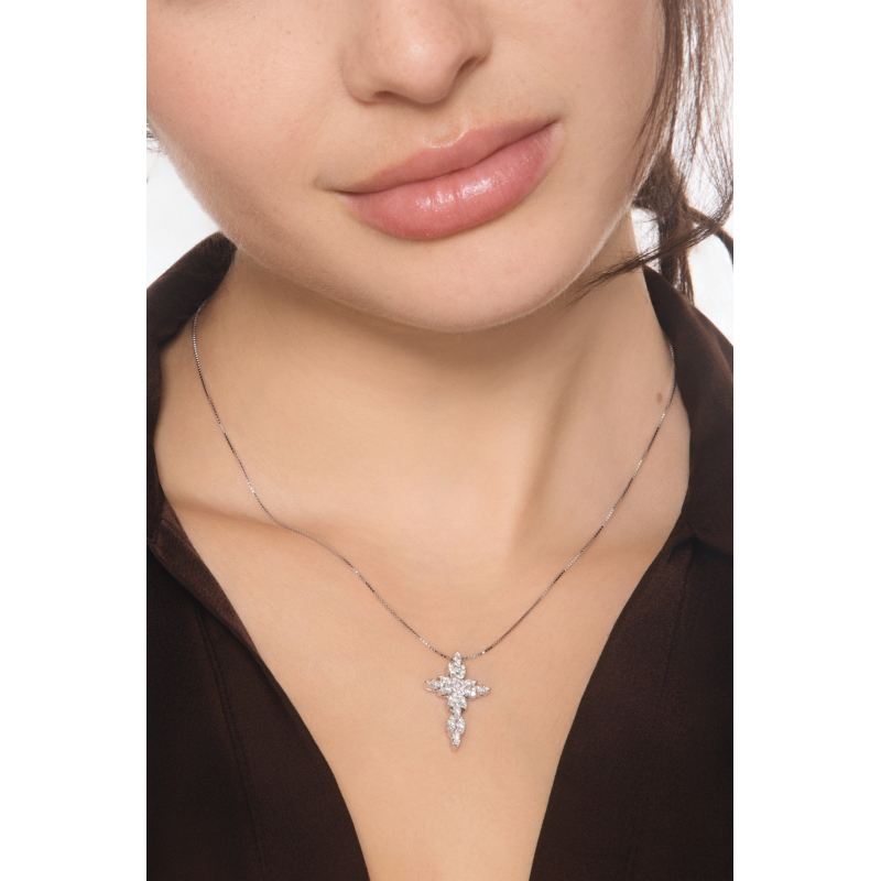 Diamond modern cross pendant necklace in 18kt white gold