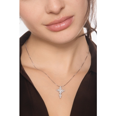 Diamond modern cross pendant necklace in 18kt white gold