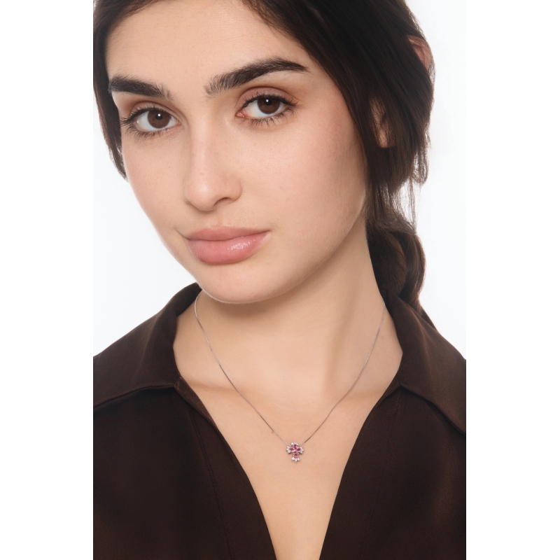 Cross necklace in white gold 750 with rubies and diamonds Cross necklace in white gold 750 with rubies and diamonds