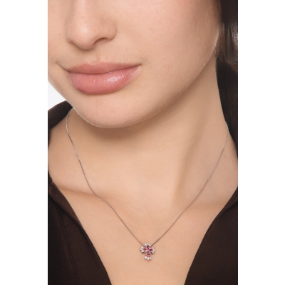 Cross necklace in white gold 750 with rubies and diamonds