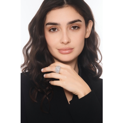 Soft link diamond pavé dome ring in 18kt white gold