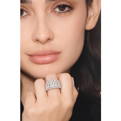 Soft link diamond pavé dome ring in 18kt white gold