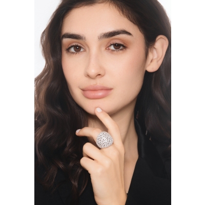 Cocktail diamond dome ring in 18kt white gold