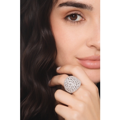 Cocktail diamond dome ring in 18kt white gold