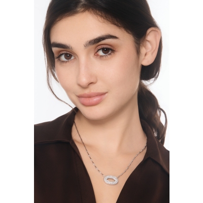 Oval pavè pendant semi-rigid necklace in 18kt white gold