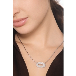 Oval pavè pendant semi-rigid necklace in 18kt white gold 2
