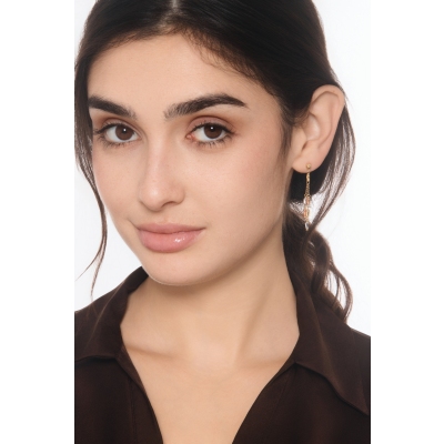 Two strand drop earrings in 18k white, yellow, and rose gold