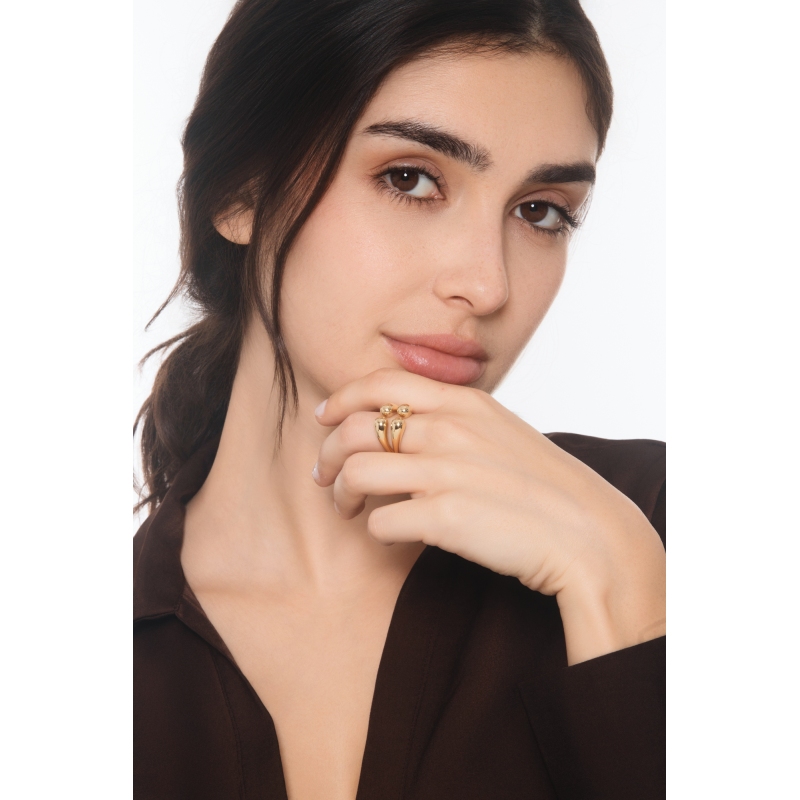 Double chunky drop ring in yellow gold 18k
