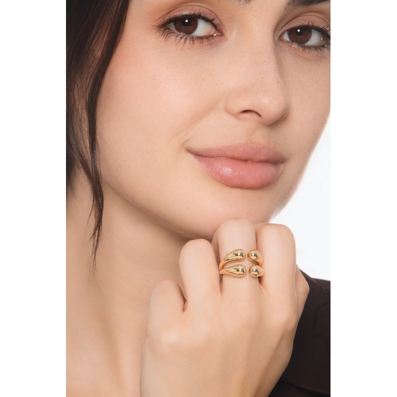 Double chunky drop ring in yellow gold 18k