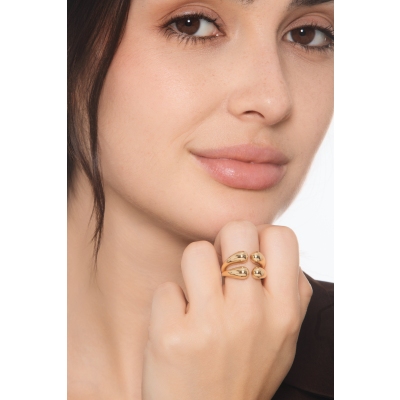 Double chunky drop ring in yellow gold 18k