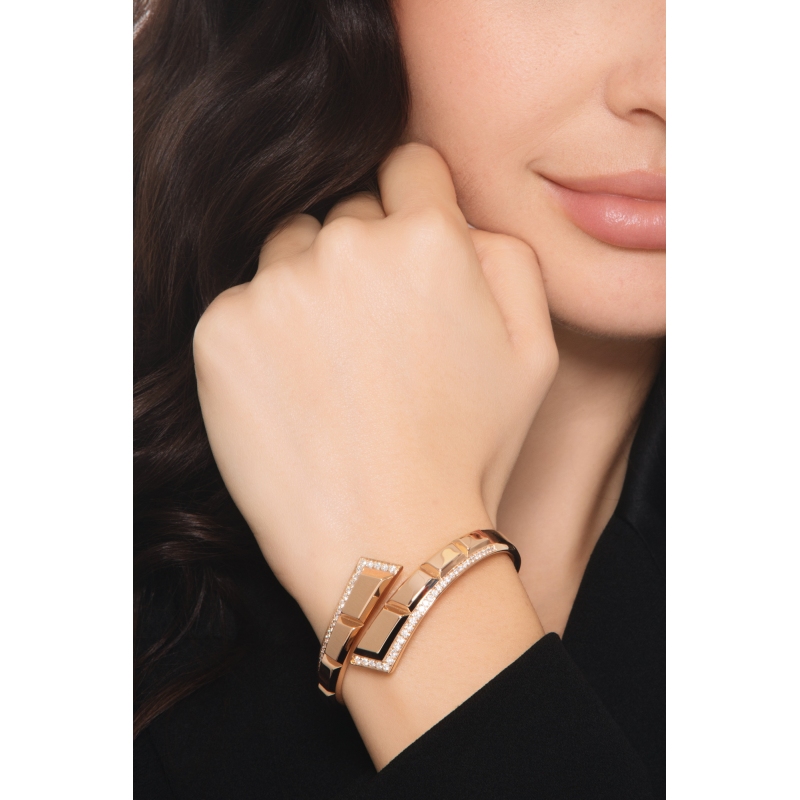 Bypass semi-rigid bracelet with diamonds in 18kt rose gold 