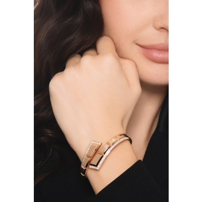 Bypass semi-rigid bracelet with diamonds in 18kt rose gold 