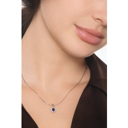 Blue sapphire diamond halo necklace in18kt white gold 2