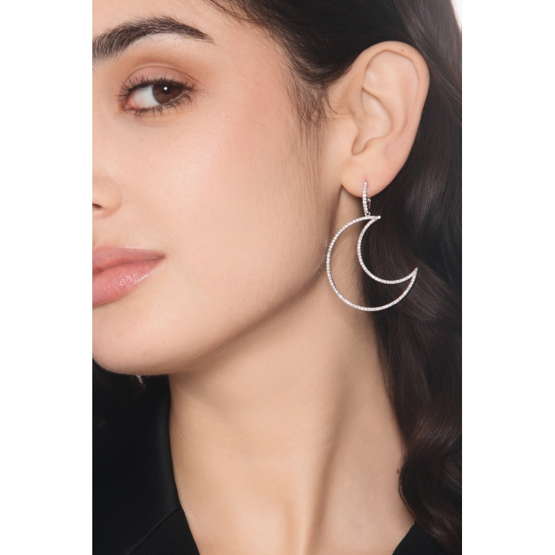Moon diamond earrings 18kt white gold