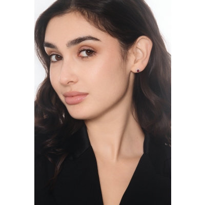 Ruby diamond halo earrings in 18kt white gold