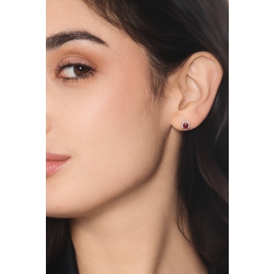 Ruby diamond halo earrings in 18kt white gold