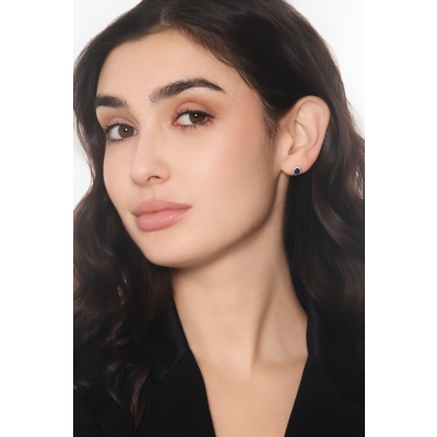 Blue sapphire diamond halo earrings in 18kt white gold