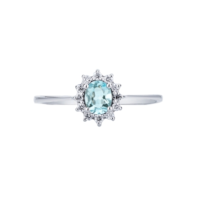 Aquamarine diamond halo ring in 18kt white gold