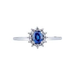 Blue sapphire diamond halo ring in18kt white gold 2