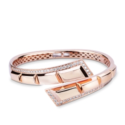 Bypass semi-rigid bracelet with diamonds in 18kt rose gold 