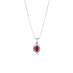 Ruby diamond halo necklace in 18kt white gold 