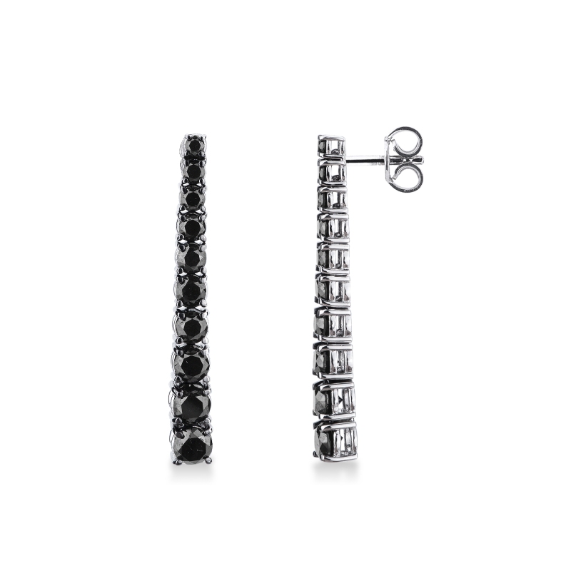 750 white gold tennis earrings with black diamonds
