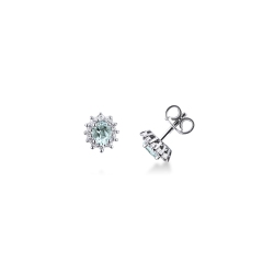Aquamarine diamond halo earrings in 18kt white gold