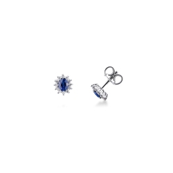 Blue sapphire diamond halo earrings in 18kt white gold