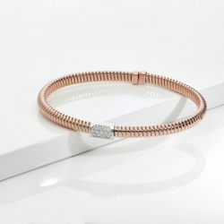 Tubogas bracelet with diamonds in rose 18kt gold