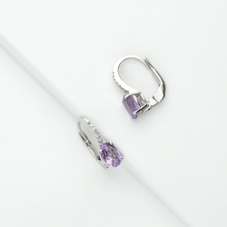 18k white gold drop earrings with amethyst and diamonds 