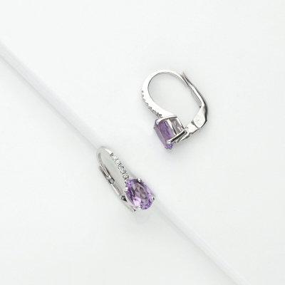 18k white gold drop earrings with amethyst and diamonds 